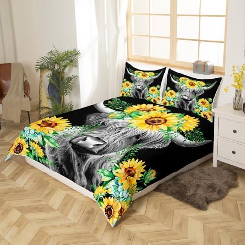 Feelyou Highland Cow Duvet Cover Set for Kids