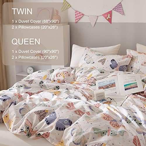 Ivellow Queen Duvet Cover Set 3Pcs 100 Cotton Butterfly Pattern