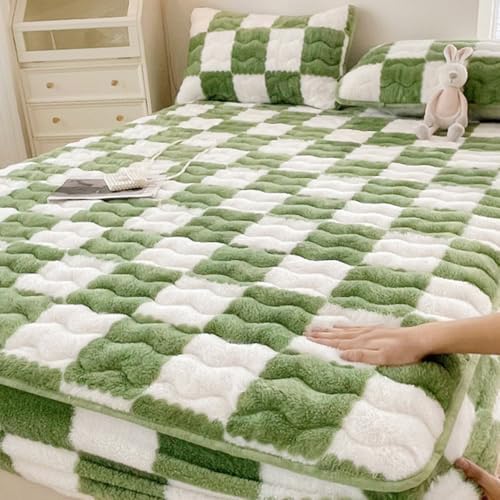 Velvet Mattress Protector Queen 150x200cm Non-Slip Warm Fitted Sheet
