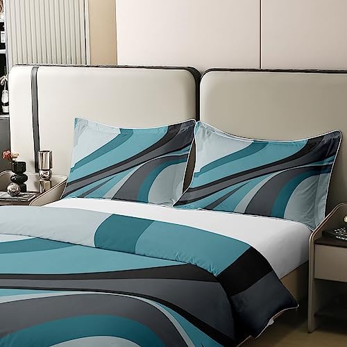 Modern Blue Gray Cotton Duvet Cover Set Queen