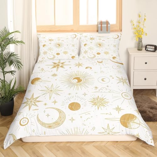 Feelyou Golden Sun Moon Bedding Set 3Pcs Duvet Covers