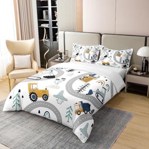 Erosebridal Organic Cotton Duvet Cover Set with Cartoon Excavator Print