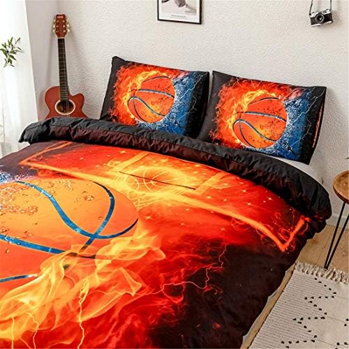 3D Sports Fire Basketball Duvet Set for Teen Boys