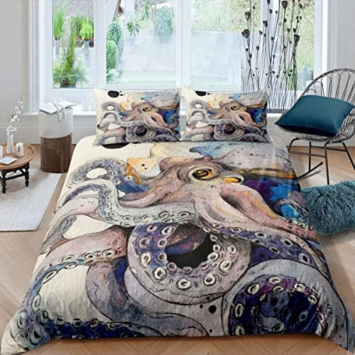Erosebridal Octopus Duvet Cover Set Queen Size 3Pcs Zipper Closure