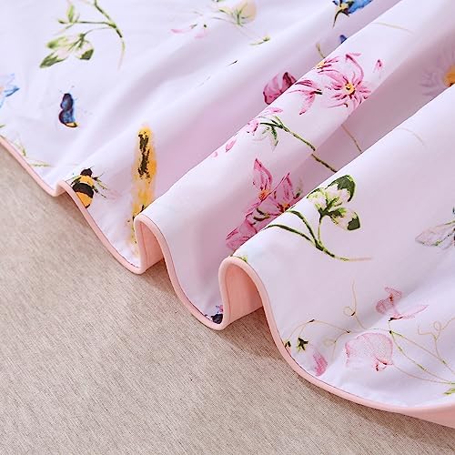 URBONUR Pink Floral Queen Duvet Cover Set 3 Piece