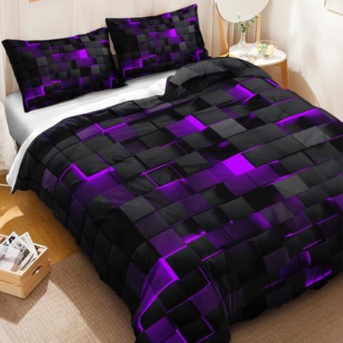 Geometric Violet Duvet Cover Set Twin Size 3PCS