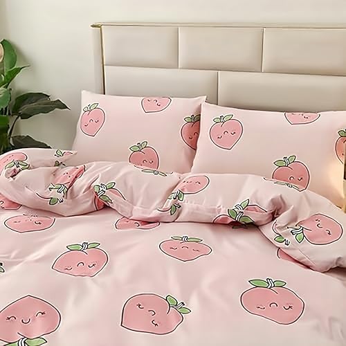 SDY 3PCS Pink Peach Print Duvet Cover Set Twin