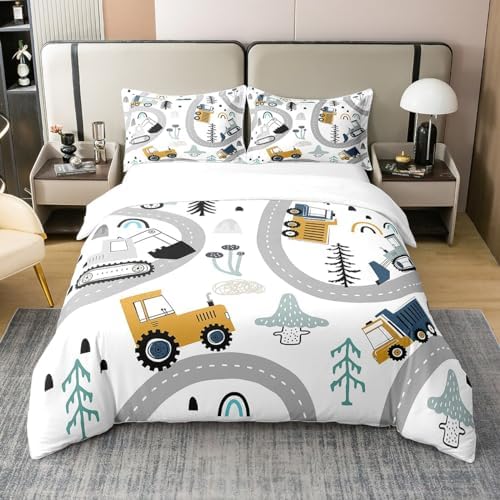 Erosebridal Organic Cotton Duvet Cover Set with Cartoon Excavator Print
