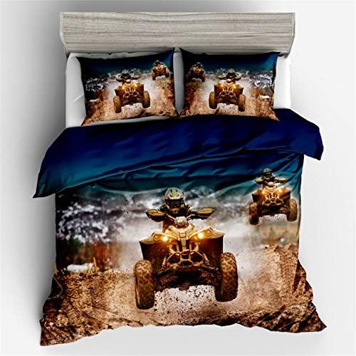 AMTAN 3D Duvet Cover Set Dirt Bike Motocross Racing Kids Bedding 3pcs