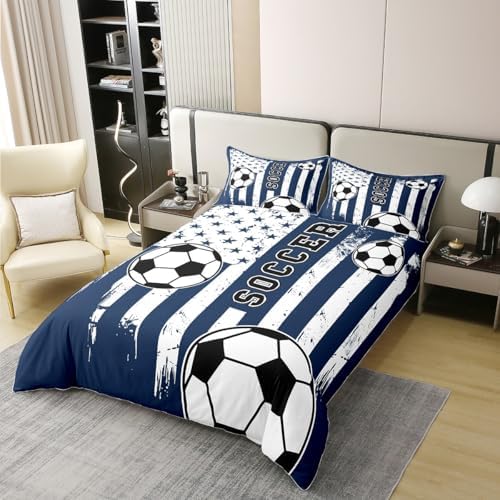 Feelyou Football Bedding Set Twin Size Duvet Cover Set Navy Blue