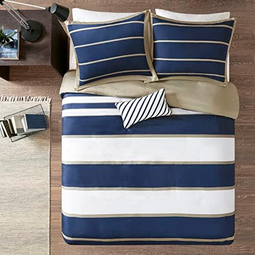 Mi Zone Ashton Duvet Cover Set 4 Piece Khaki Navy