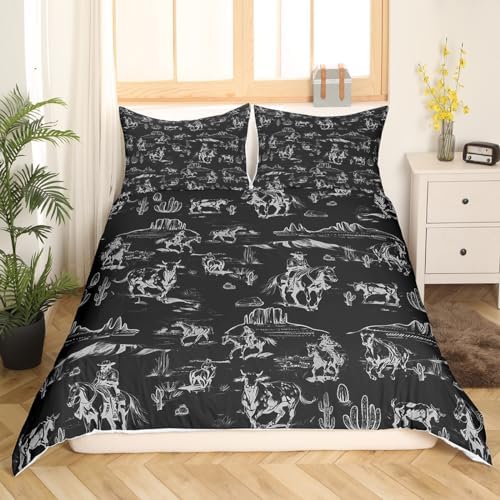 Feelyou Kids Wild West Duvet Cover Set Black Bedspread with 2 Pillow Cases
