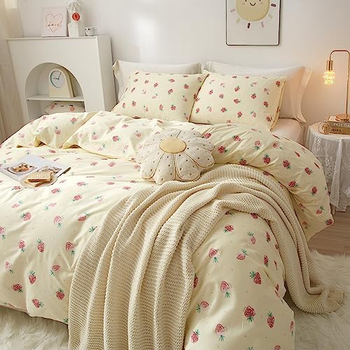 Kawaii Kids Bedding Set Twin Strawberry Duvet Cover Set Cotton