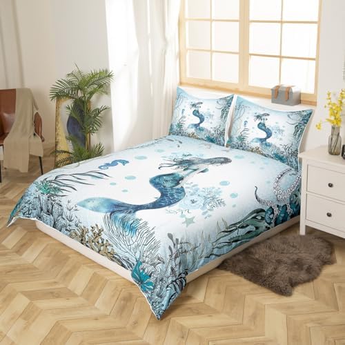 Feelyou Mermaid Duvet Cover Set King Size