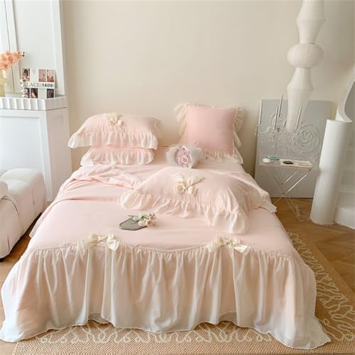 IHOUSTRIY Duvet Cover Set with Bowtie - Light Pink Full Size