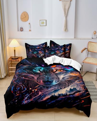 Wolf Duvet Cover Set Full Size 3 Piece with Hidden Zip