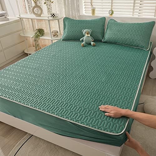 FCLDESHOP Breathable Mattress Pad Cover Dark Green 150 x 200cm