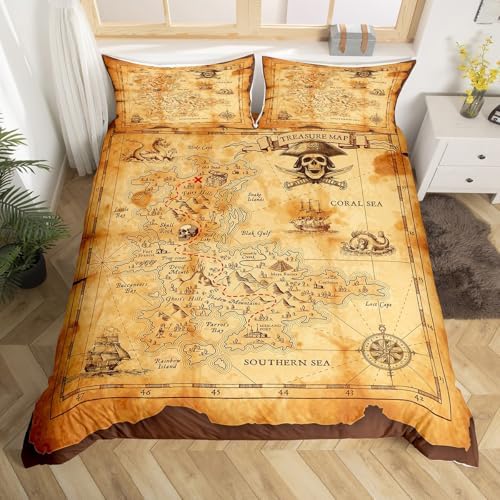 Castle Fairy Nautical Map Duvet Cover Set Queen Size