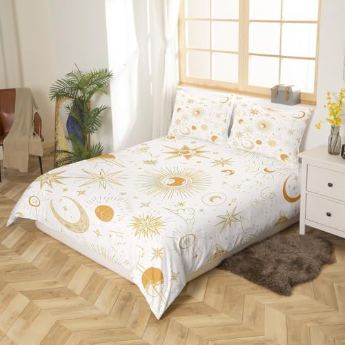 Feelyou Golden Sun Moon Bedding Set 3Pcs Duvet Covers