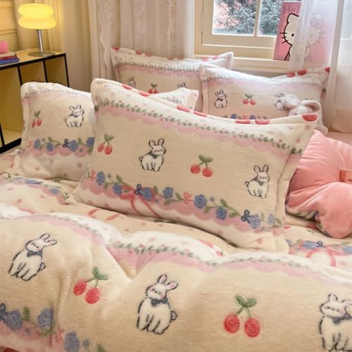 KASBLUEL 3Pcs Bedding Set Pink Cherry Rabbit Duvet Cover