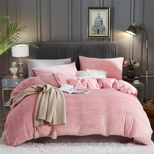 Fluffy Velvet Duvet Cover Set Blush Pink Twin Size