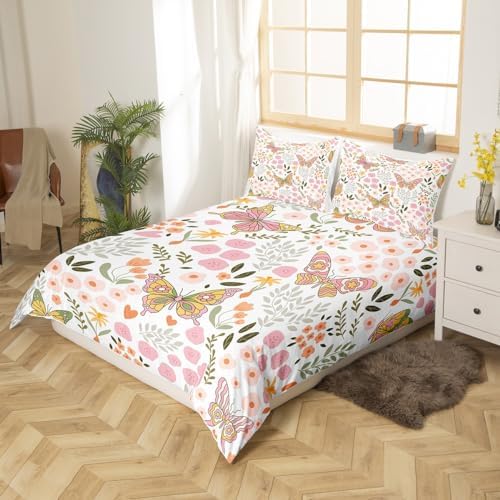 Feelyou Pink Butterfly Duvet Cover Set Twin Size 2Pcs