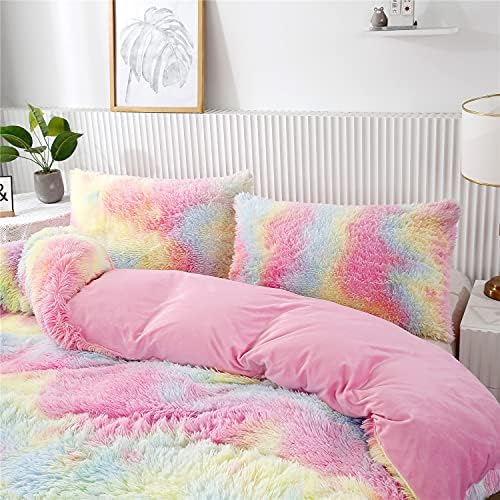 RYNGHIPY 3Pcs Rainbow Girls Queen Duvet Set with Hidden Zipper