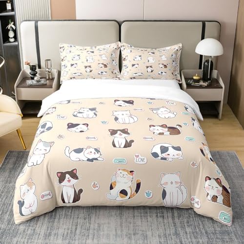 Feelyou Cute Cat Duvet Cover Set 2Pcs Twin 100 Cotton 1