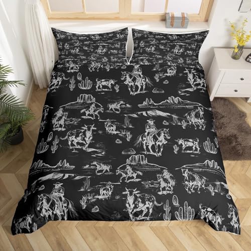 Feelyou Kids Wild West Duvet Cover Set Black Bedspread with 2 Pillow Cases