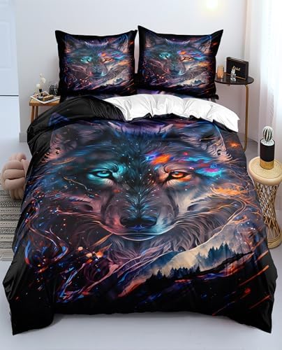 Wolf Duvet Cover Set Full Size 3 Piece with Hidden Zip