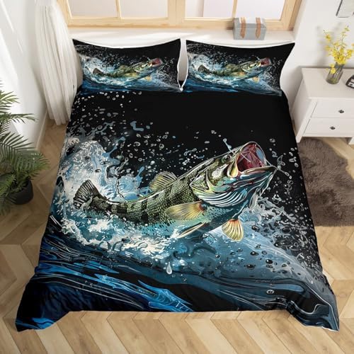 Feelyou Big Pike Fish Duvet Cover Set - Black Underwater Animals