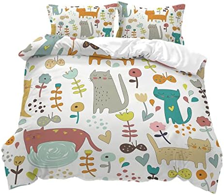 CVHOUSE Kawaii Cat Duvet Cover Set Twin Size