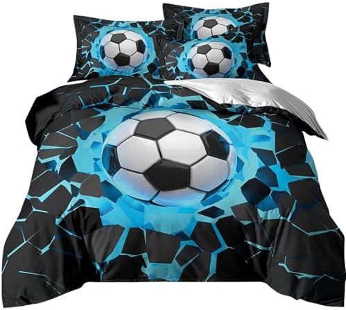 WONGS BEDDING Blue Soccer Duvet Cover Set Queen