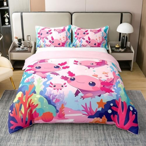 jejeloiu Axolotl Duvet Cover Set Twin Size