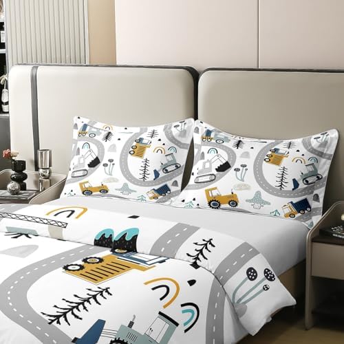 Erosebridal Organic Cotton Duvet Cover Set with Cartoon Excavator Print