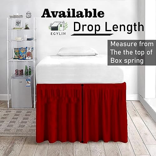 EGYLIN Dorm Bed Skirt - Ruffled Style 30 Drop Red