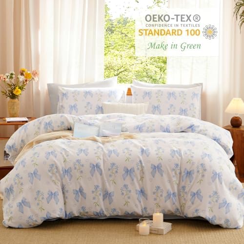 Jolusere Blue Bow Duvet Cover Set Kids 3 Pieces
