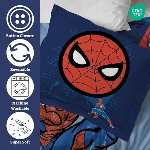Jay Franco Duvet Cover Set Spiderman Kids Bedding Blue Queen