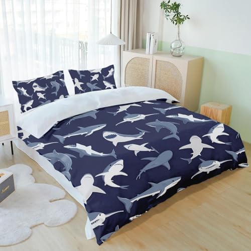 Shark Fish Print Kids Duvet Cover Set Twin