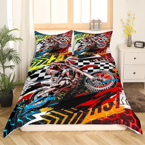Jejeloiu Motocross Bedding Set Twin Size Duvet Cover