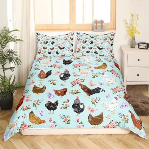 Feelyou Hen Rooster Print Duvet Cover Set 3Pcs Zipper