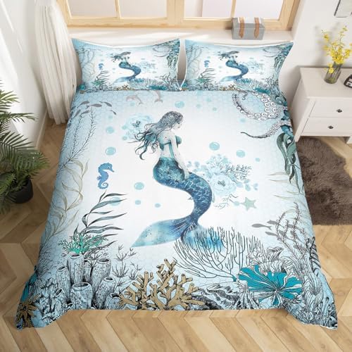 Feelyou Mermaid Duvet Cover Set King Size