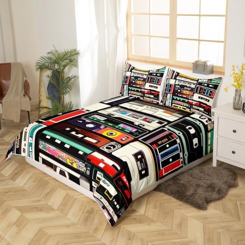 Feelyou Retro Cassette Duvet Cover Set Queen Size