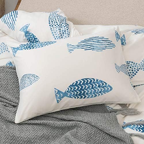 MOZEO Fish Print Duvet Cover Set 3 Pc Queen