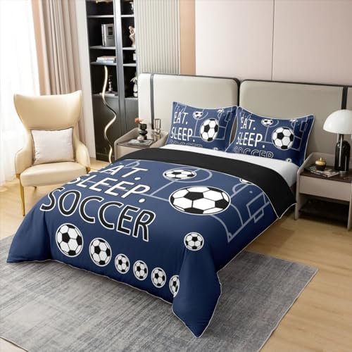 Feelyou Navy Blue Soccer Duvet Cover Set