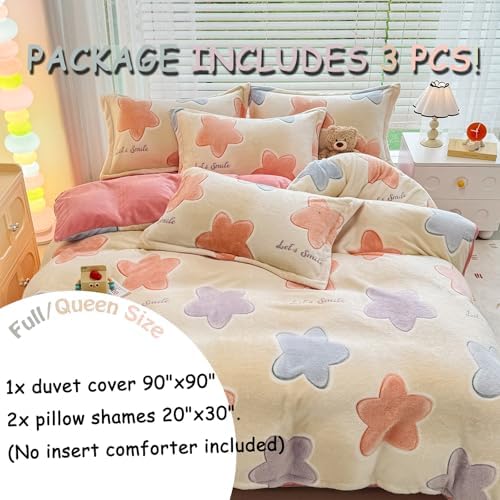 MorroMorn Pink Duvet Cover Queen Set with Twinkle Stars Pattern
