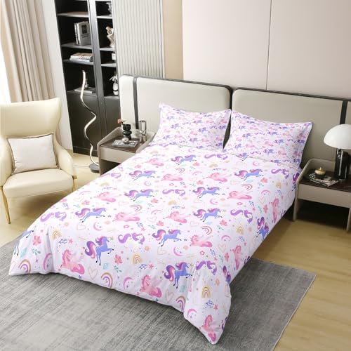 Purple Unicorn Duvet Cover Set Twin with Pillowcase