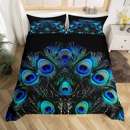 Erosebridal Peacock Feather Duvet Set Queen Size