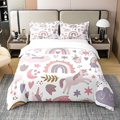 Castle Fairy Kids Unicorn Duvet Cover Set with Pillowcase 1