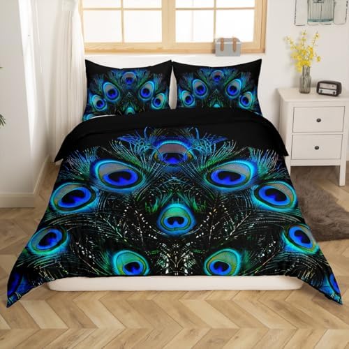 Erosebridal Peacock Feather Duvet Set Queen Size